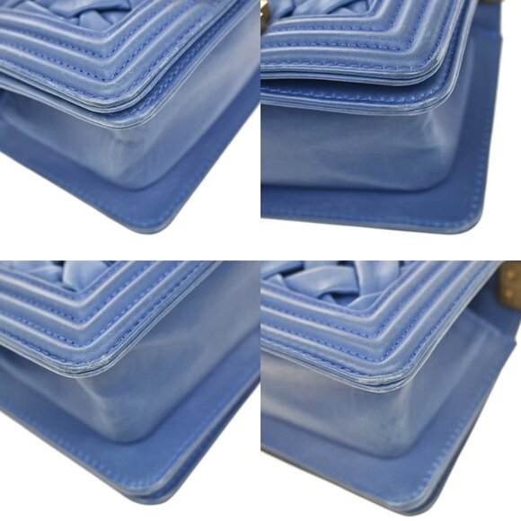 CHANEL CC Logo Chateau Boy Chain Mini Shoulder Bag Leather Blue GHW 332RL330 - Picture 7 of 14